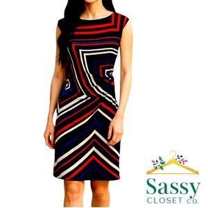 Tommy Hilfiger Striped Sleeveless Lined Midi Dress Ruched Side 14 EUC